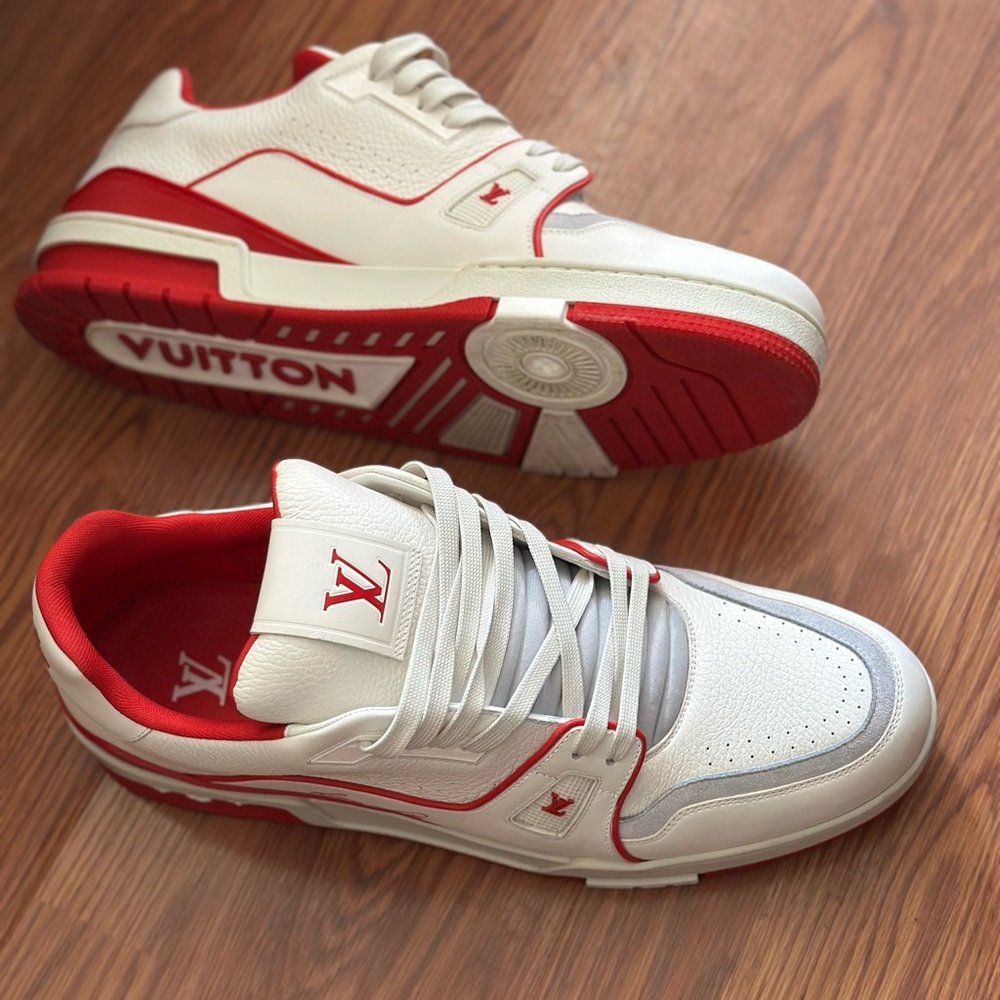 Louis Vuitton Men's White and Red Sneakers